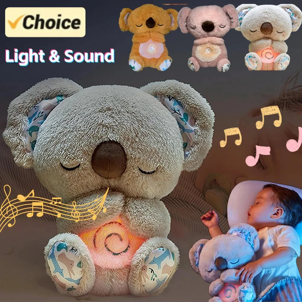 Kawaii Koala Soothing Musical Plush Toy Baby Sleeping Companion Sound and Light Doll Breathing Motion Koala Bear Toys Gifts